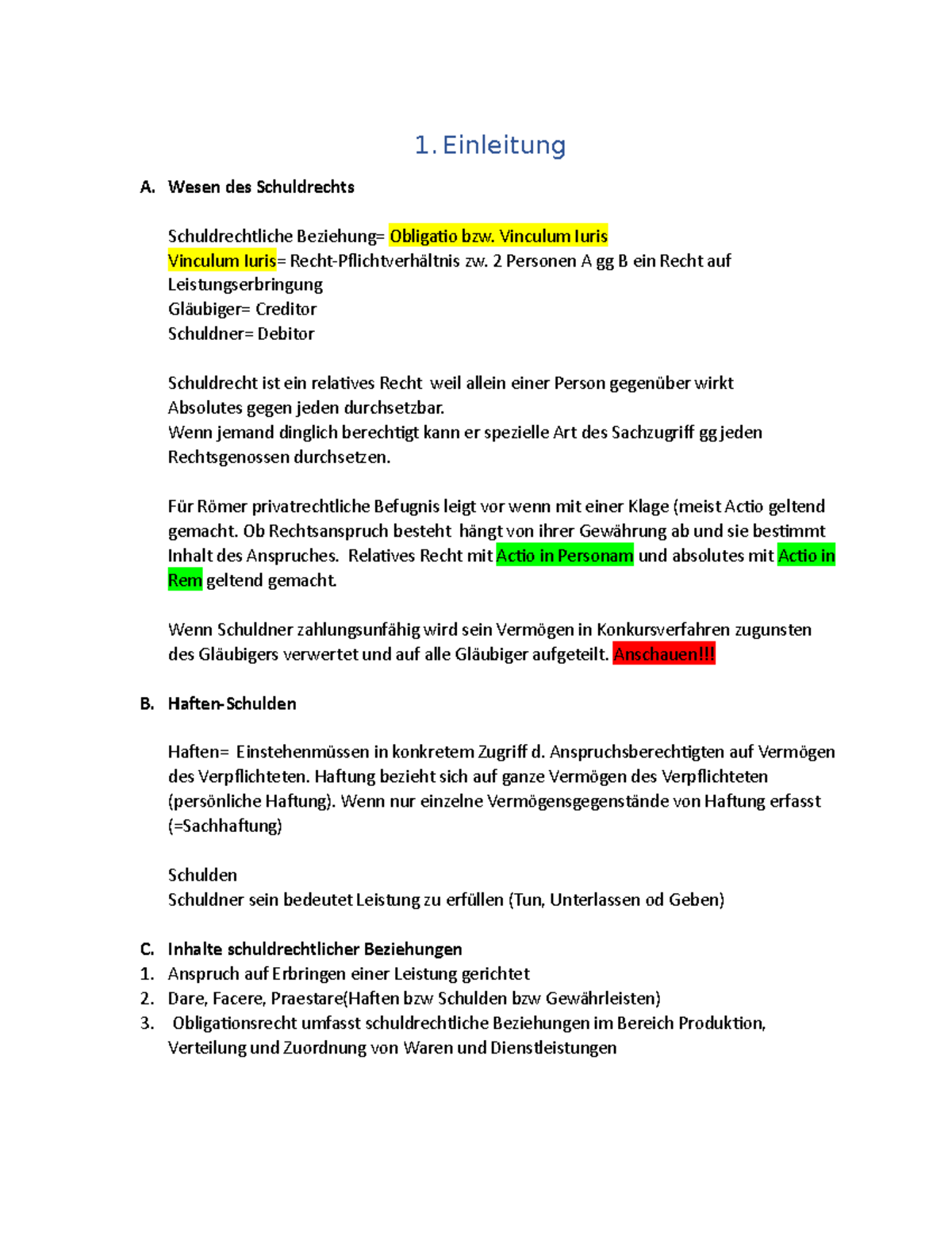 Schuldrecht - 1 A. Wesen des Schuldrechts Schuldrechtliche Beziehung ...