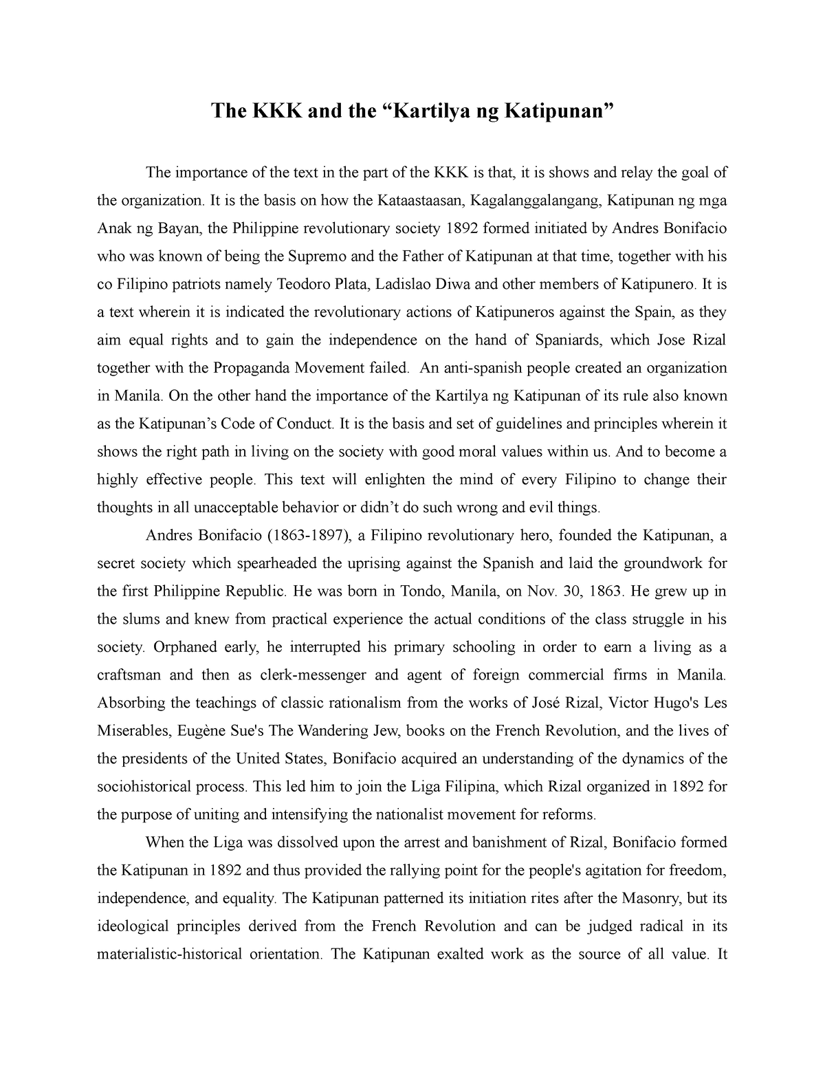 essay about kkk in the philippines