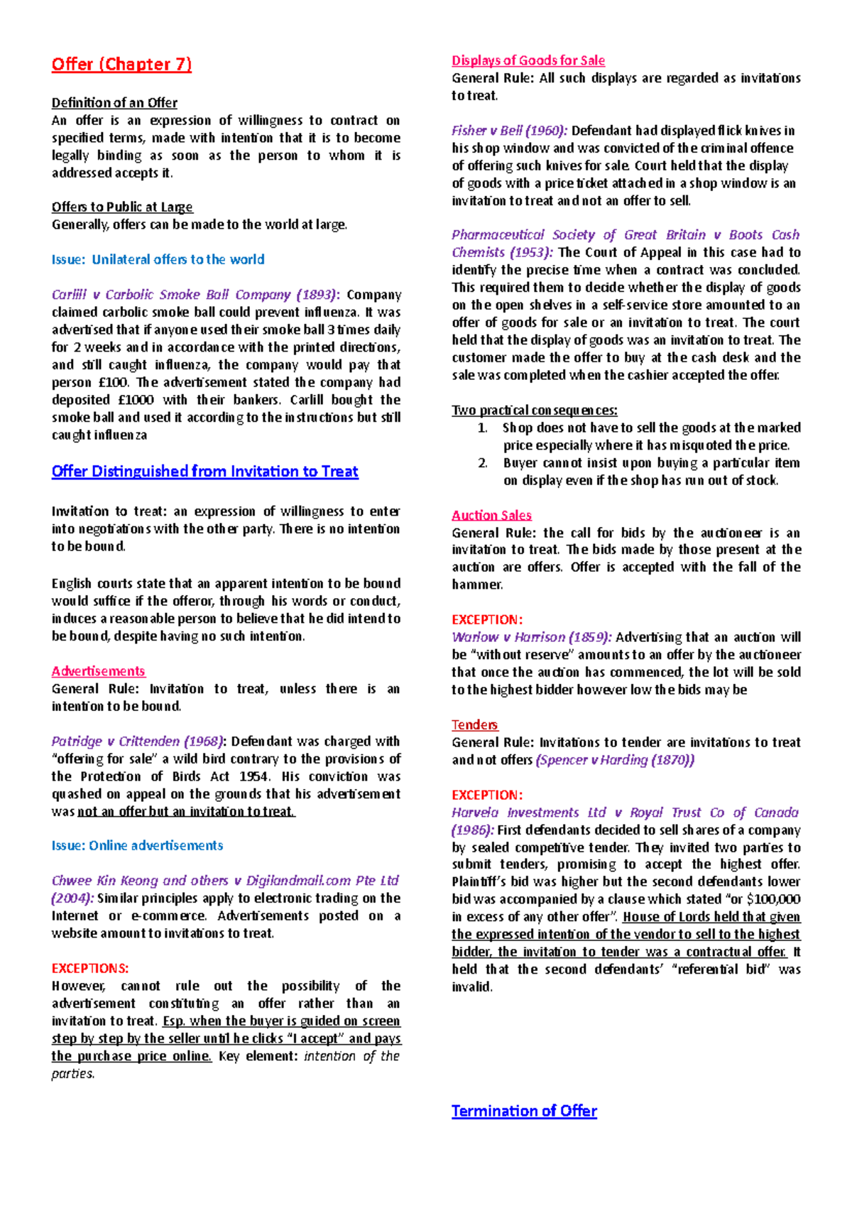 BLAW Godlike notes - Offer (Chapter 7) Definition of an Offer An offer is  an expression of - StuDocu