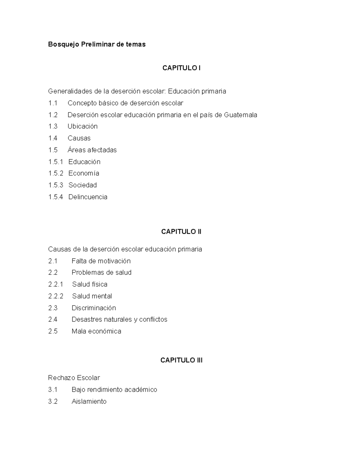 Bosquejo Preliminar de temas - Bosquejo Preliminar de temas CAPITULO I ...