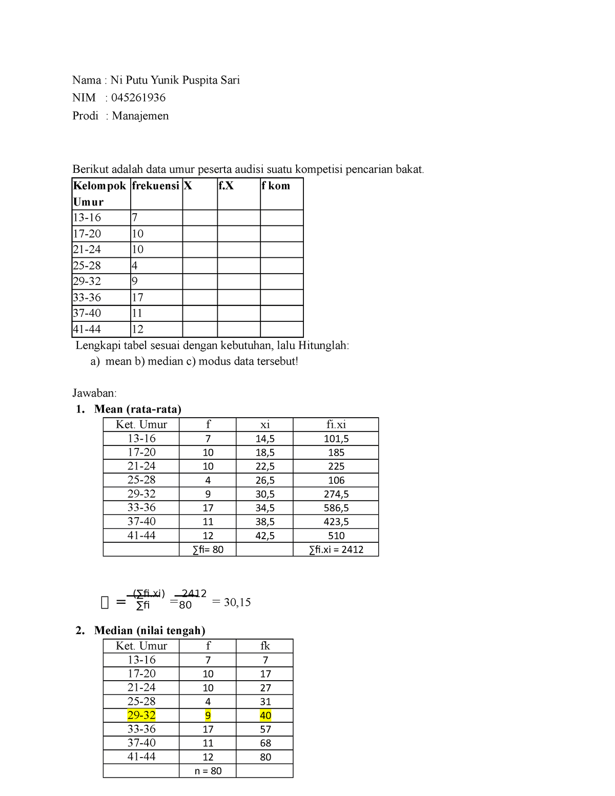 Diskusi 3- Statistika Ekonomi - Nama : Ni Putu Yunik Puspita Sari NIM ...