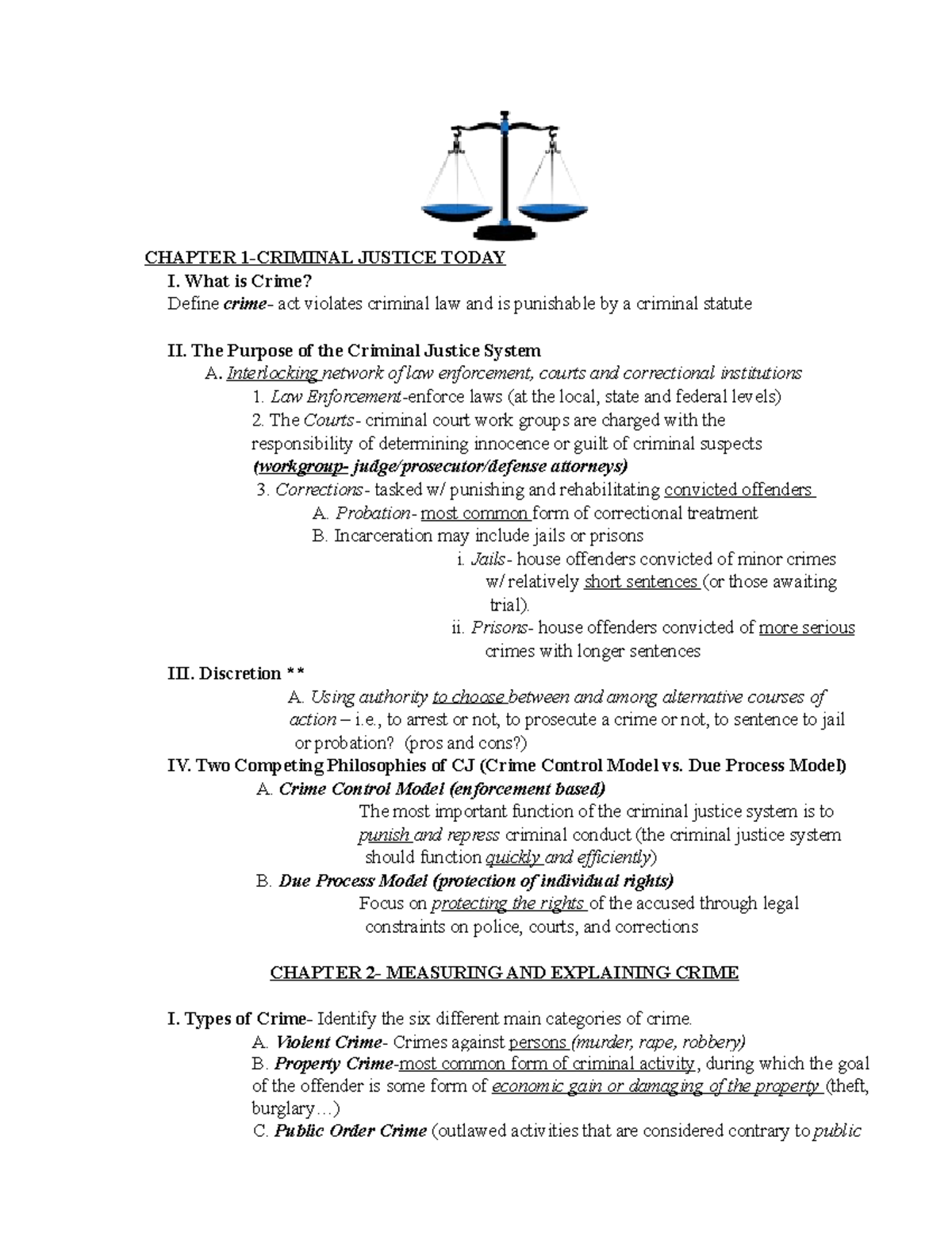 Exam Review Intro To CJ - Study Guide - CHAPTER 1-CRIMINAL JUSTICE ...