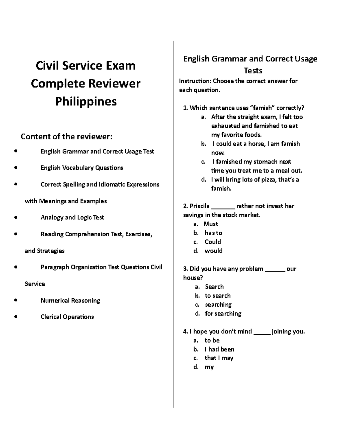 Civil Service Exam Complete Reviewer Philippines 2018 Civil Service
