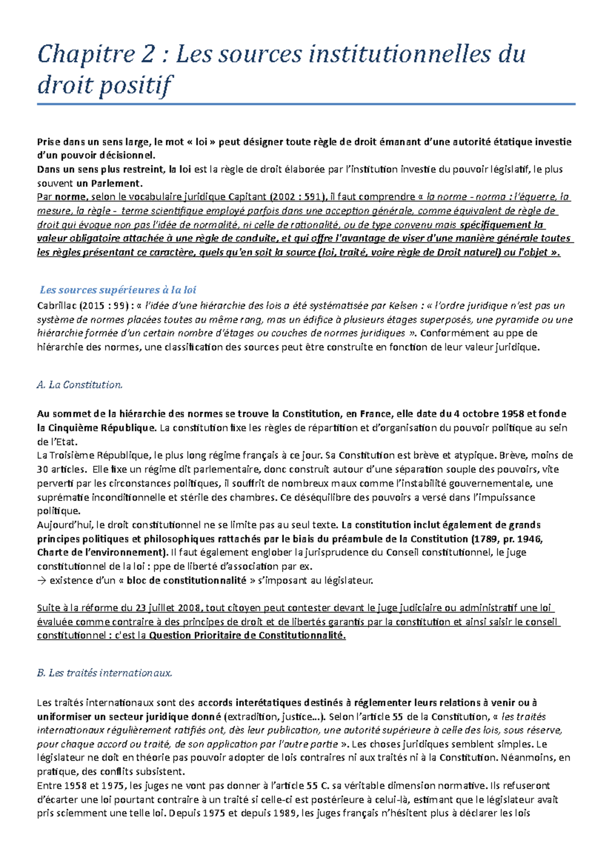 Chap 2 Les sources institutionnelles du droit positif - Chapitre 2 ...
