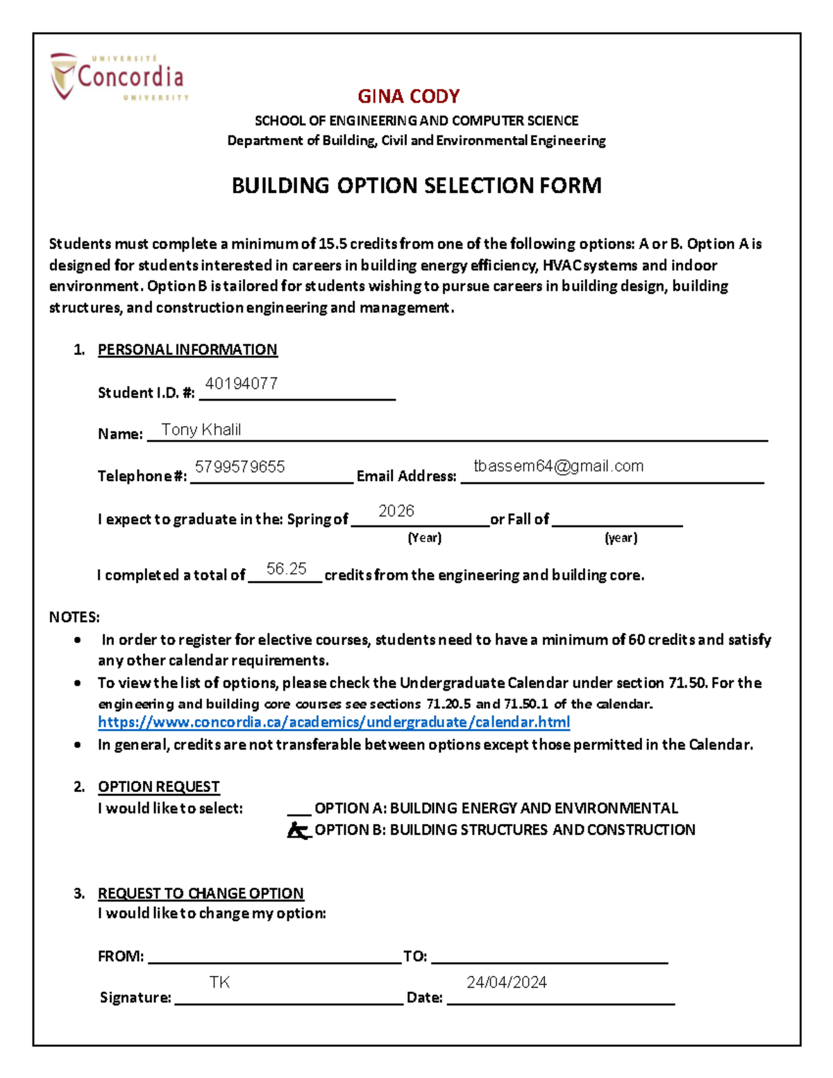 Building Option Declaration FORM BCEE (1) - GINA CODY SCHOOL OF ...