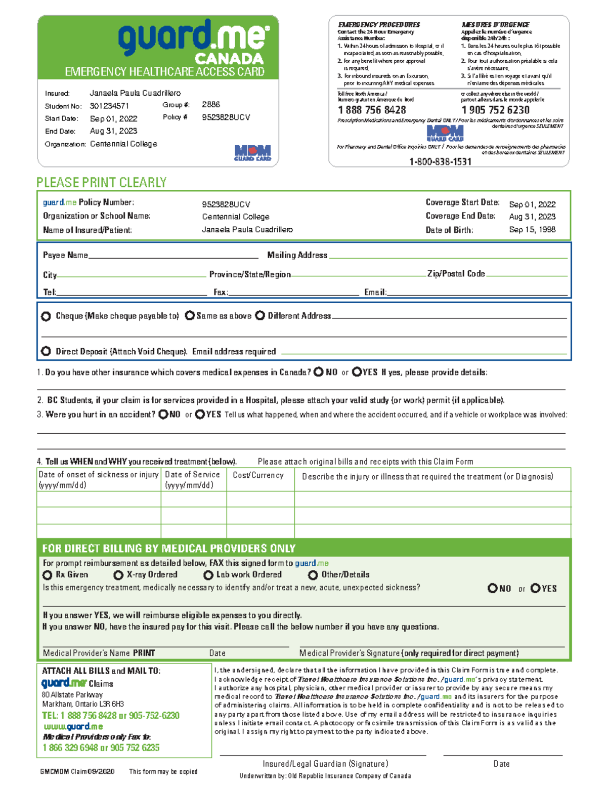 Idcard guardme 9523828-1 - PLEASE PRINT CLEARLY guard Policy Number ...