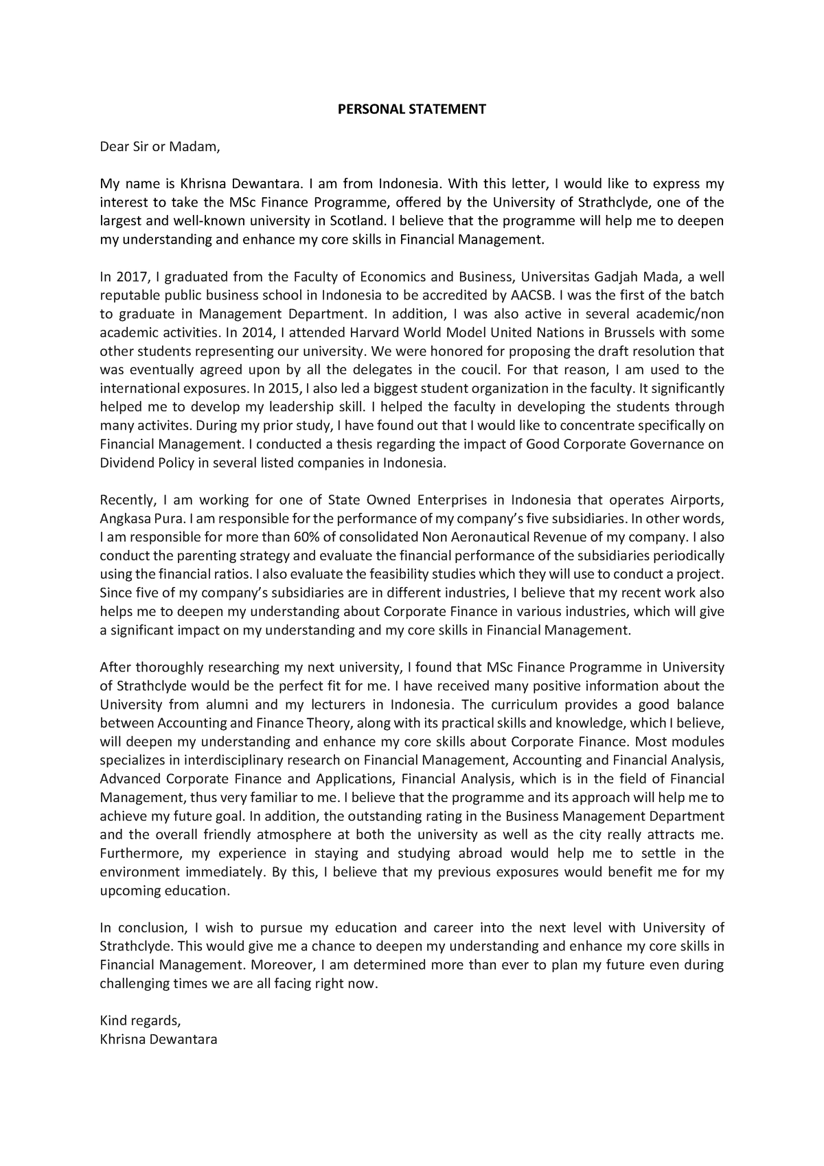 glasgow university postgraduate personal statement