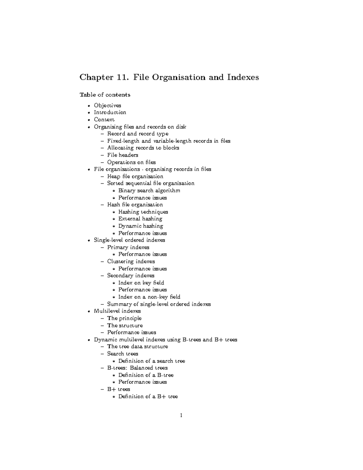 Chp11 - DBMS FILE CHAPTER NOTES - Chapter 11. File Organisation and ...