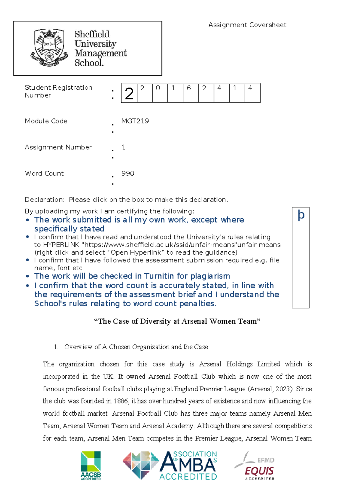 22016 2414 MGT 219-1 - Assignment Coversheet Student Registration ...