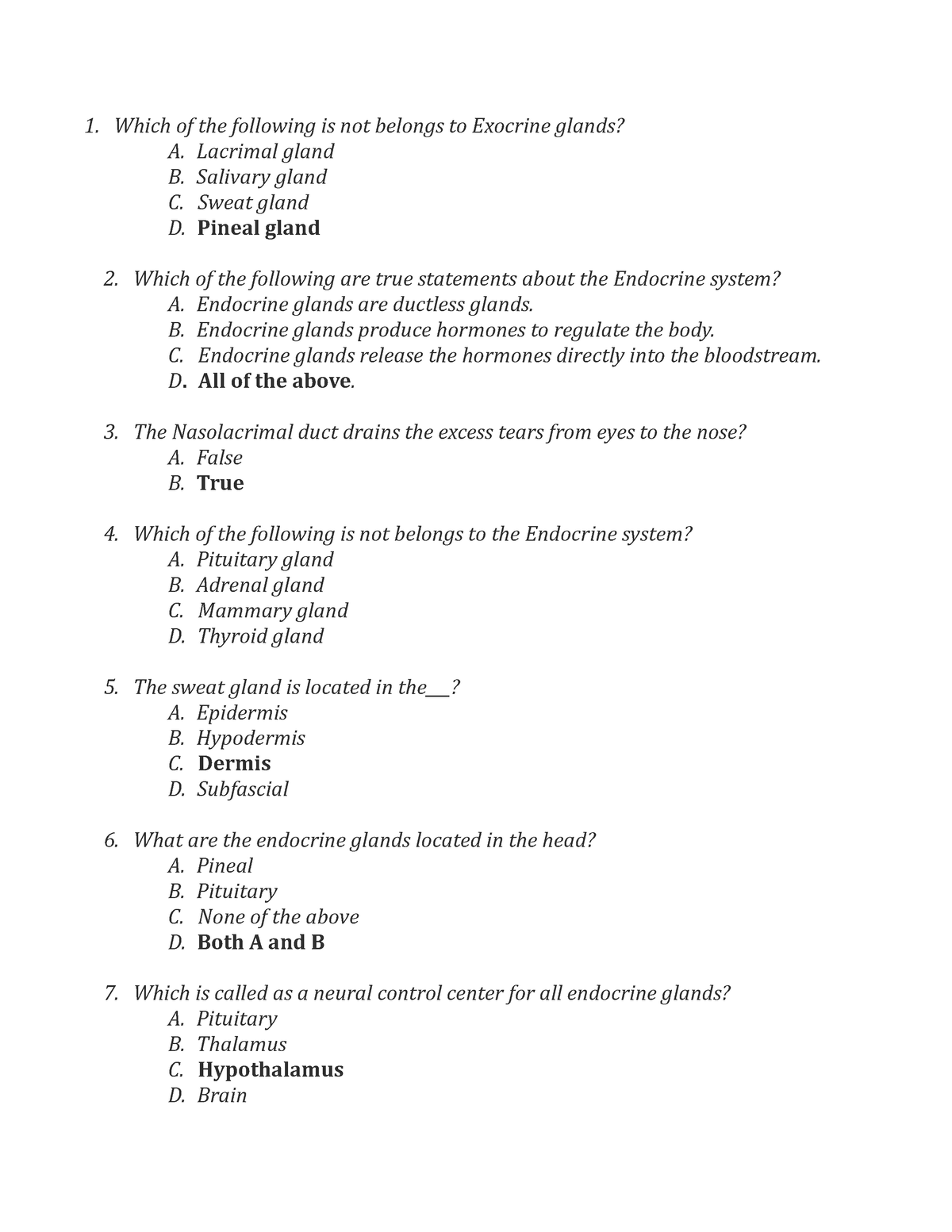 MCQs On Anatomy - Human Anatomy And Physiology II –Practical - Studocu