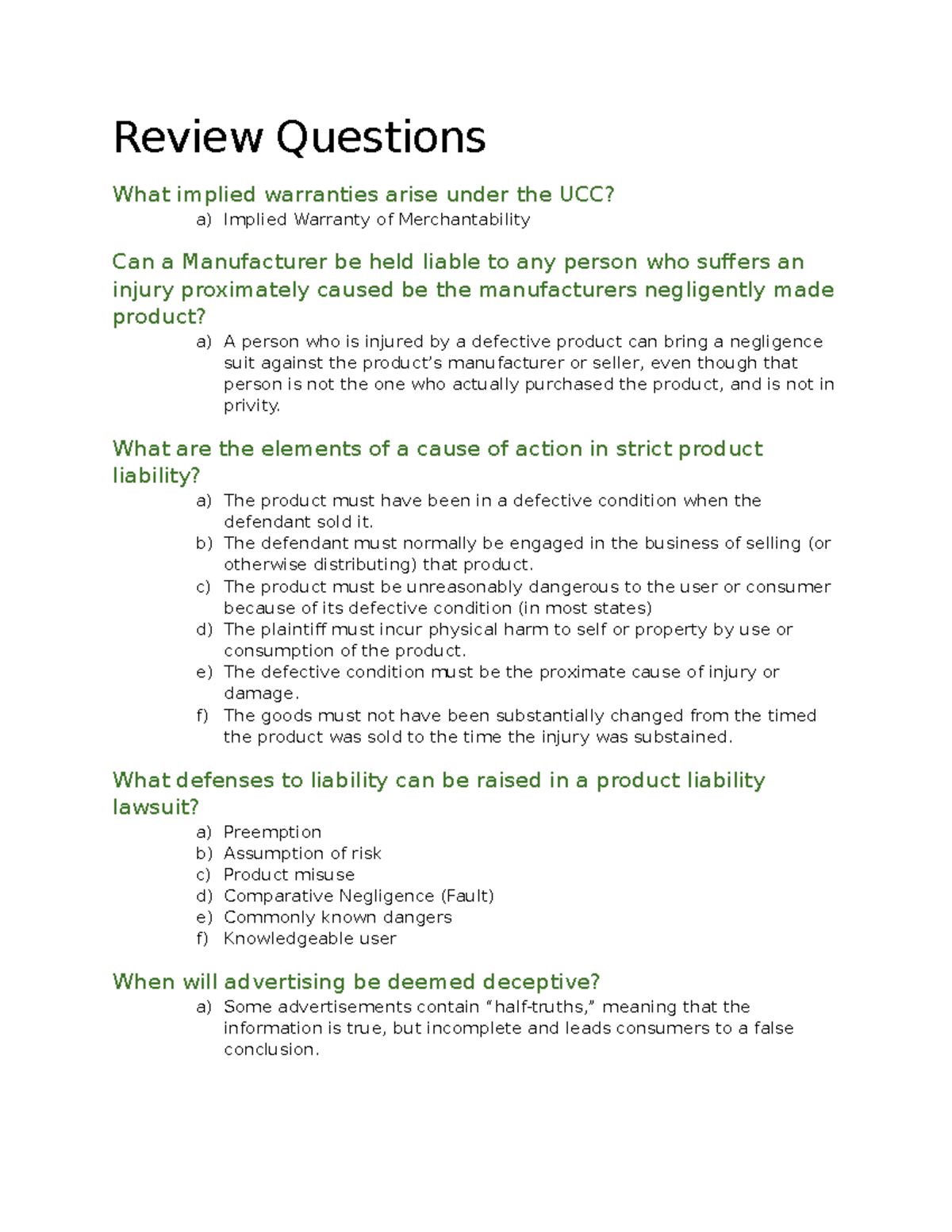 Review Questions Review Questions What implied warranties arise under