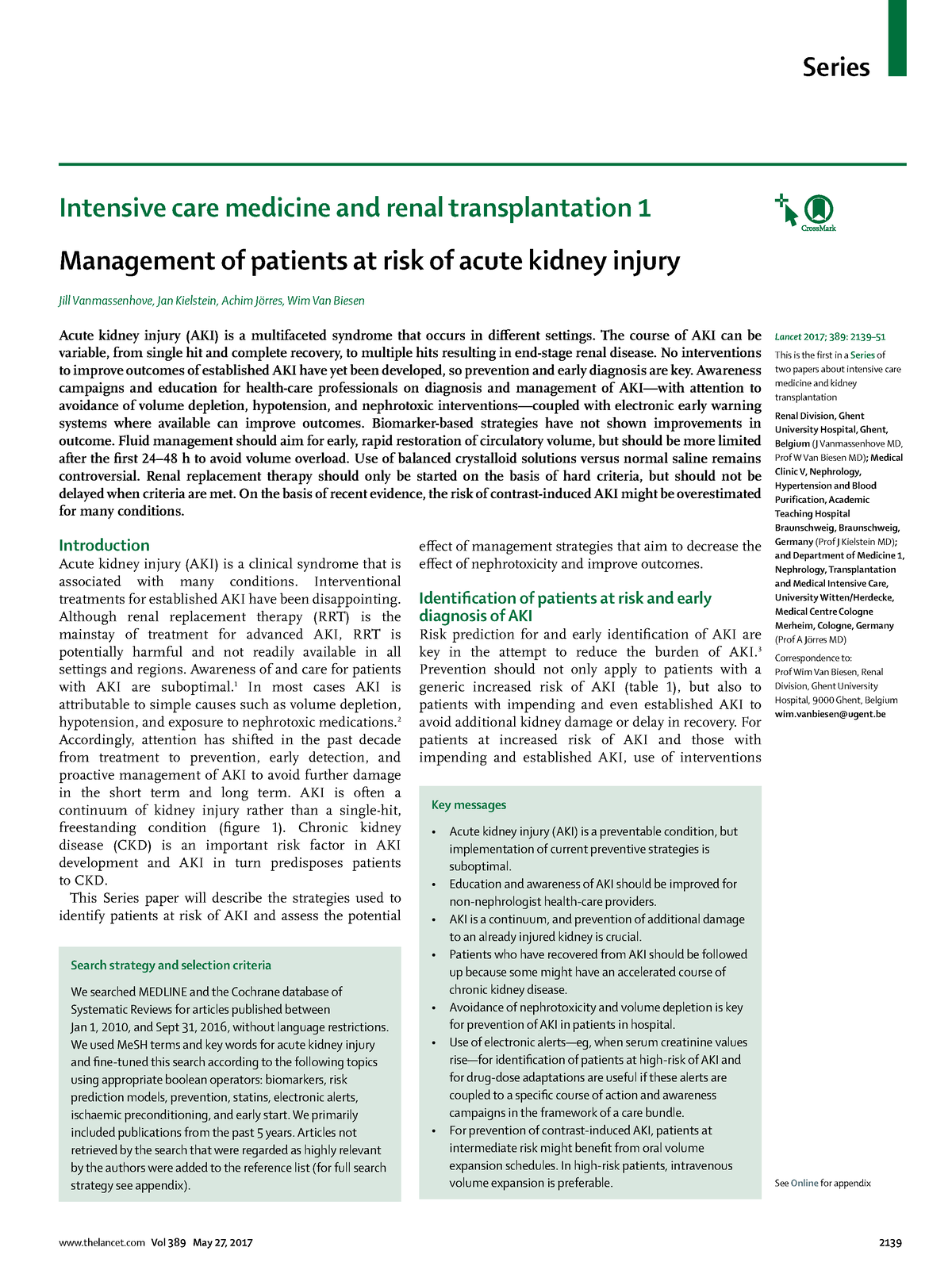 Management Of Patients At Risk Of Acute Kidney Injury - The Course Of ...