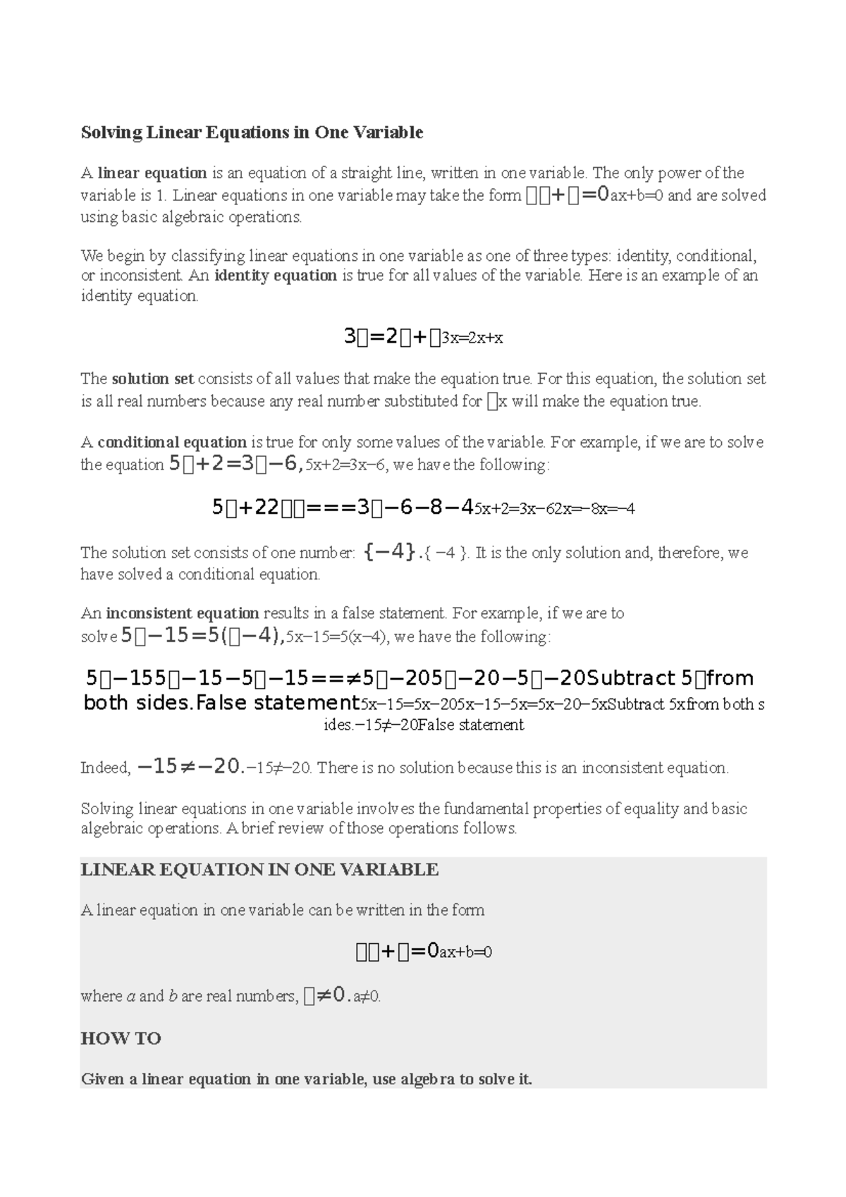 2 2 Linear Equations In One Variable Solving Linear Equations In 