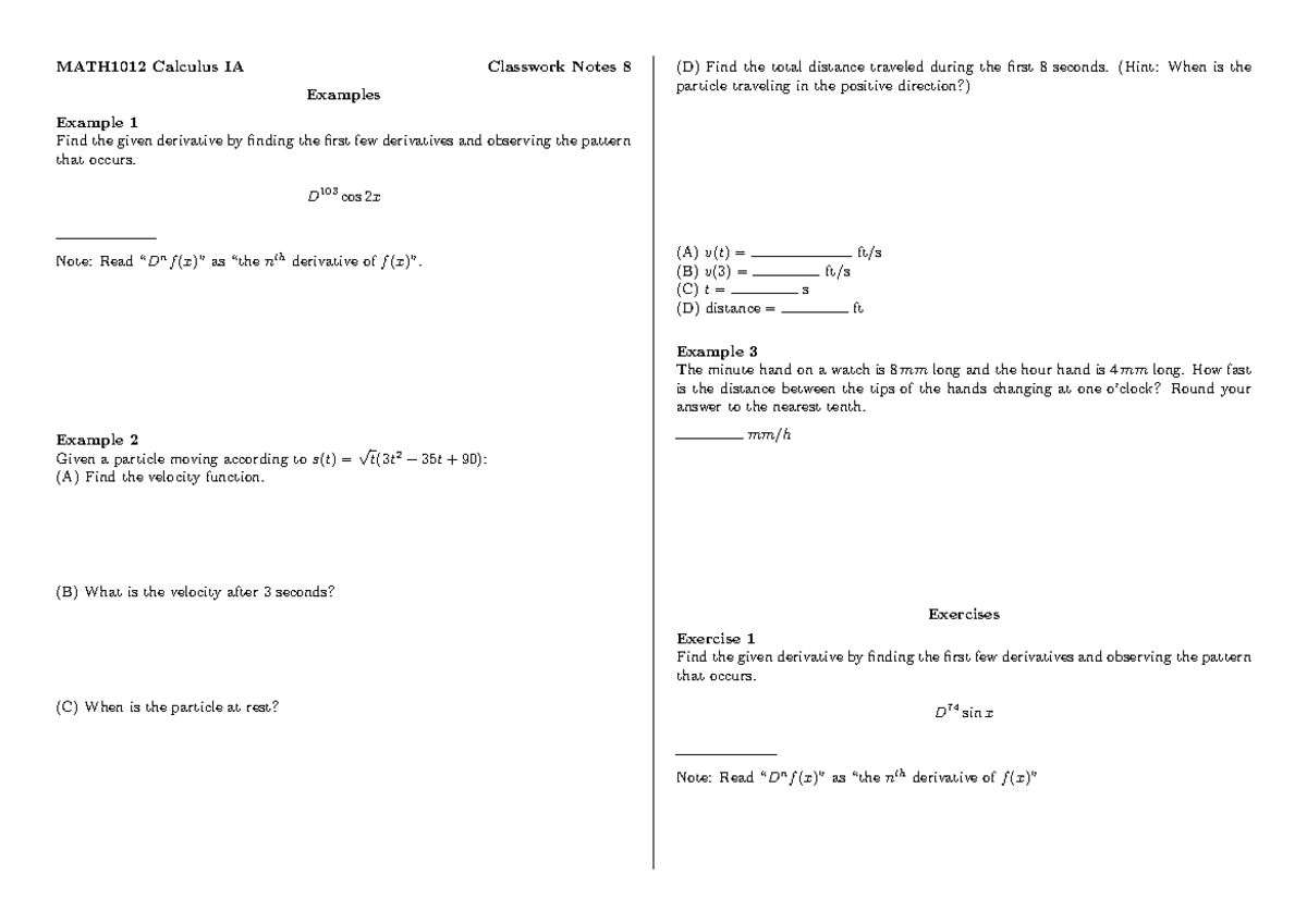Cn08 L1 Dave Au Calculus Ia Math 1012 Studocu