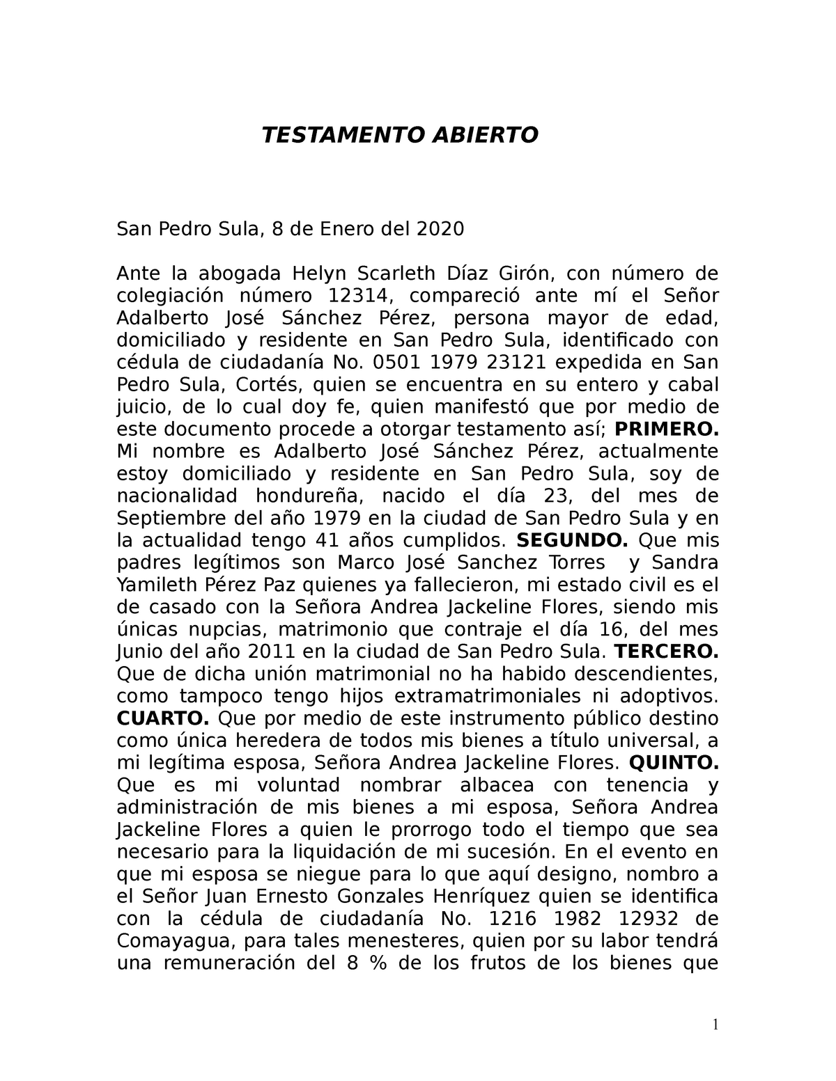 Testamento abierto civil revisión de lo que es un testamento TESTAMENTO ABIERTO San Pedro