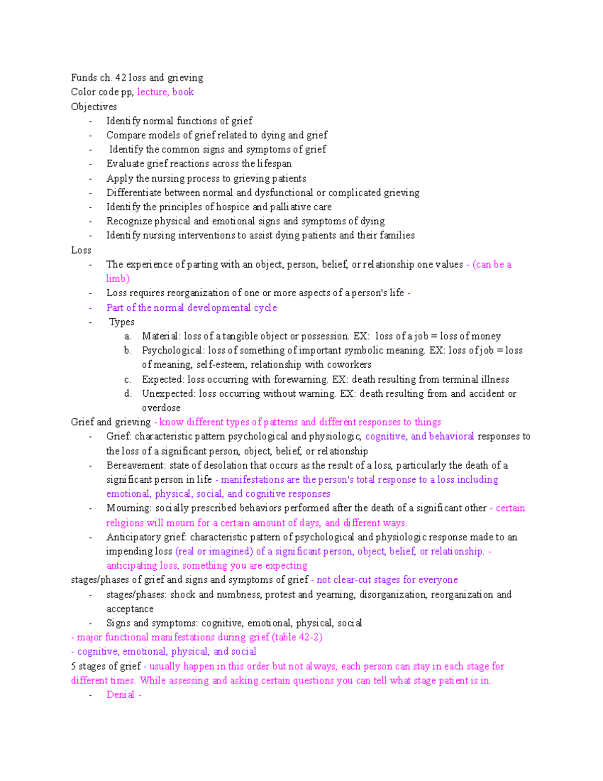 Funds ch 42 - I have notes from Chapter 42 of nursing of fundamentals ...