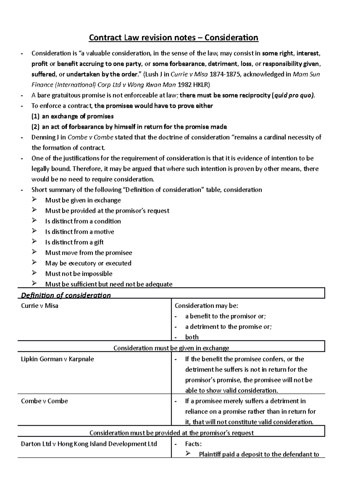 Consideration - This is the precise note for contract law course ...
