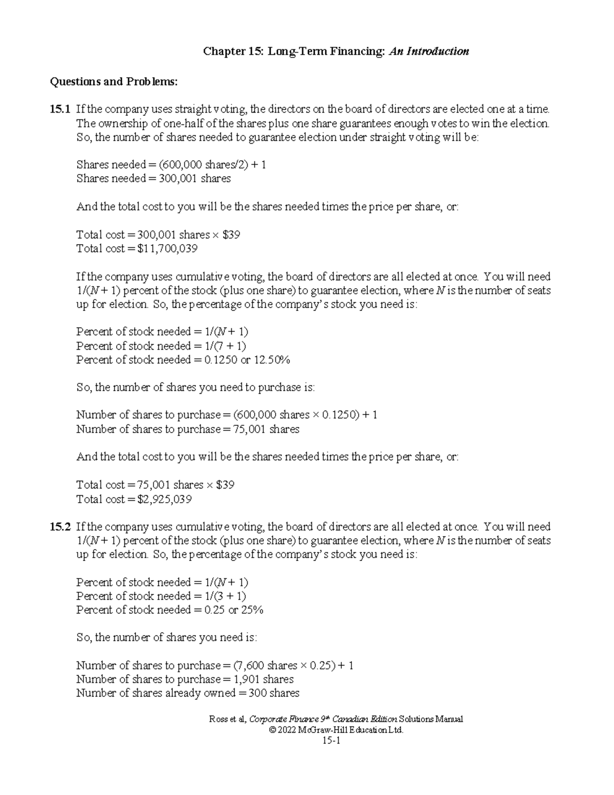 Soln For Ch15 - practice problems - Ross et al, Corporate Finance 9th ...