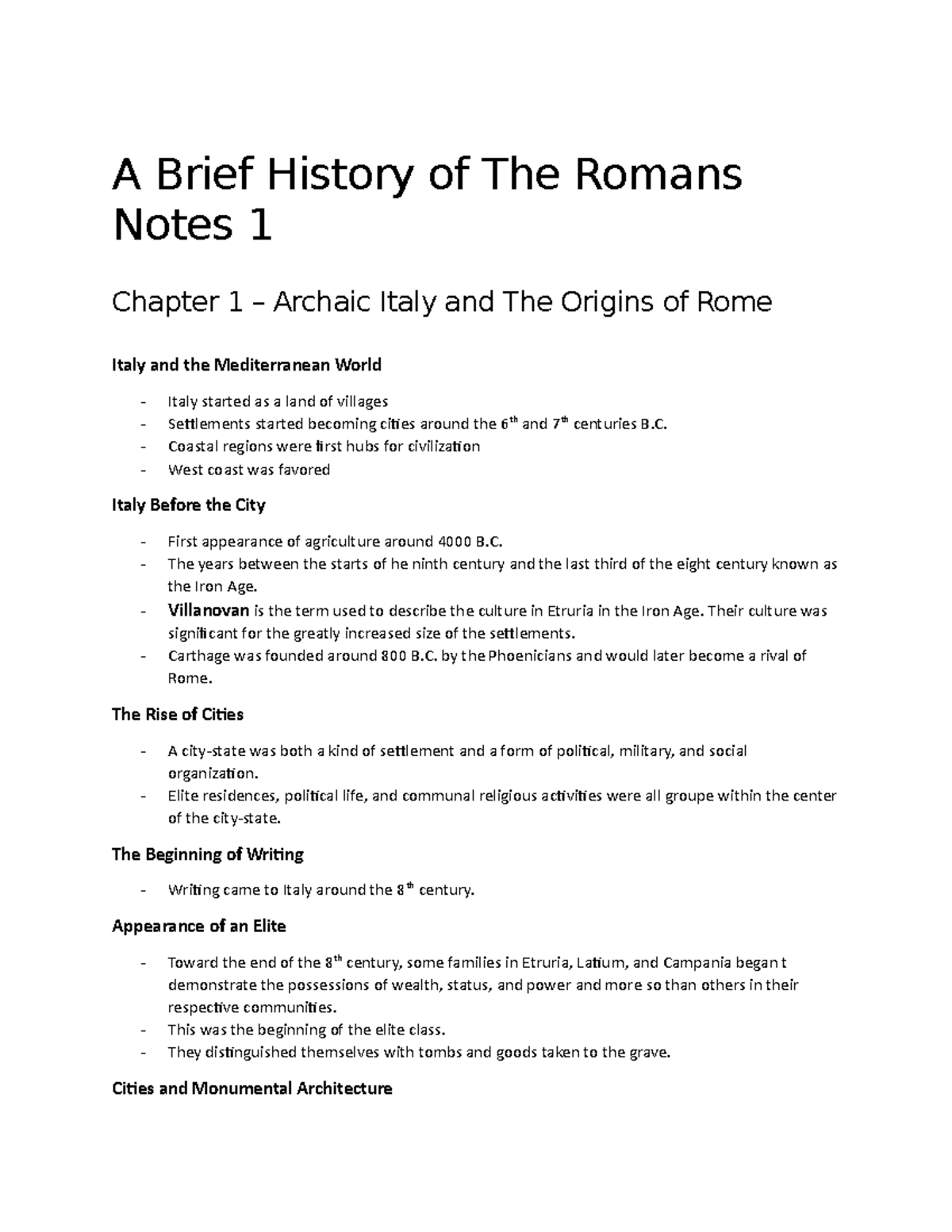 A Brief History Of The Romans Chapter 1 Notes - A Brief History Of The ...