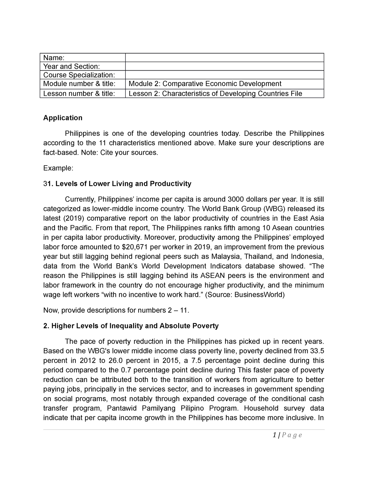 characteristics of developing countries essay grade 11