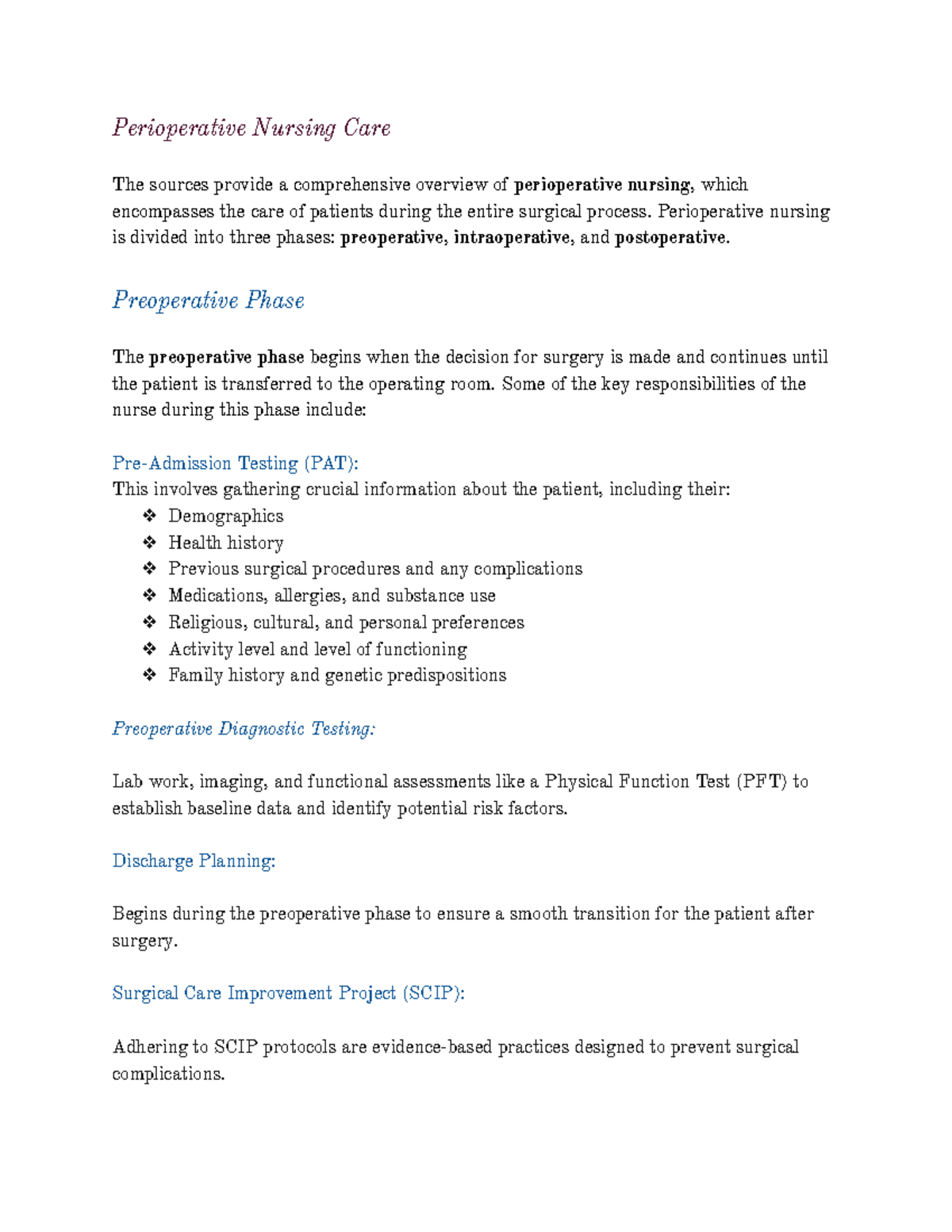 Perioperative Nursing Care - Perioperative nursing is divided into ...
