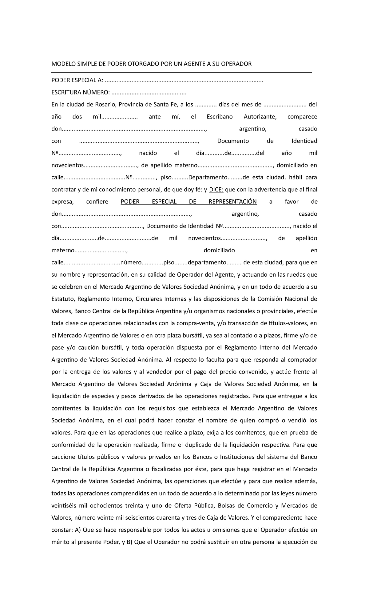 Modelo De Poder Simple Para Operador Modelo Simple De Poder Otorgado Por Un Agente A Su 2683