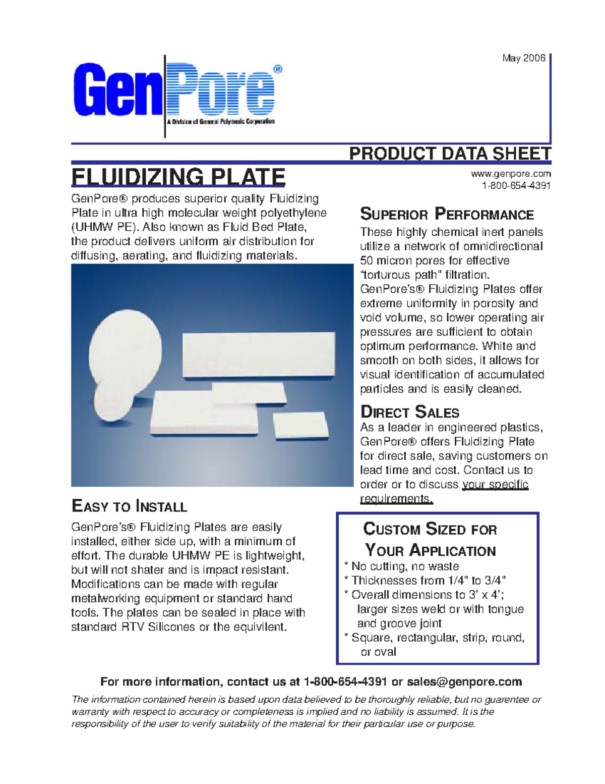 Fluidizing plate PRODUCT DATA SHEET FLUIDIZING PLATE CUSTOM SIZED FOR