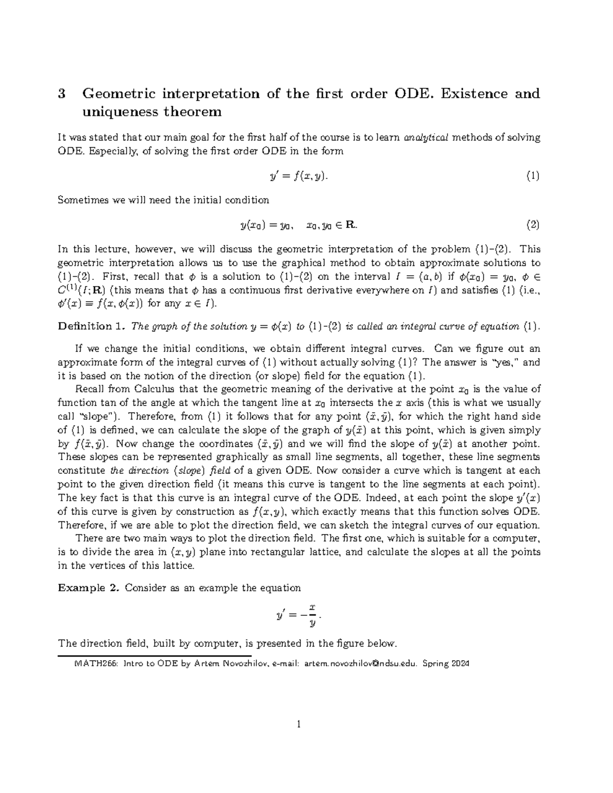 Geometric interpretation of the first order ODE - Existence and ...