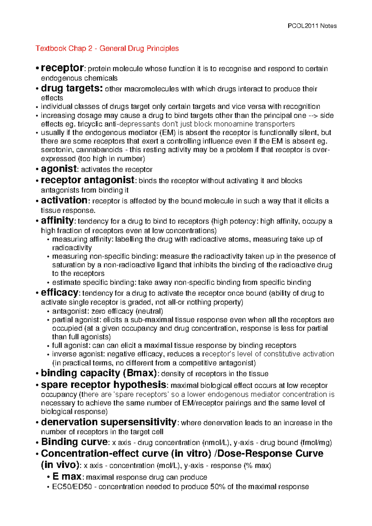 Notes module 1-2.doc - PCOL2011 Notes Textbook Chap 2 - General Drug ...