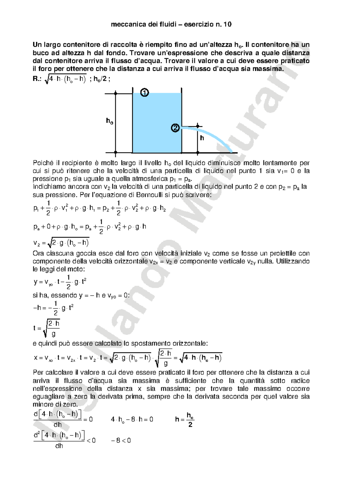 Meccanica Fluidi 010 - Fisica - Meccanica Dei Fluidi – Esercizio N. 10 ...