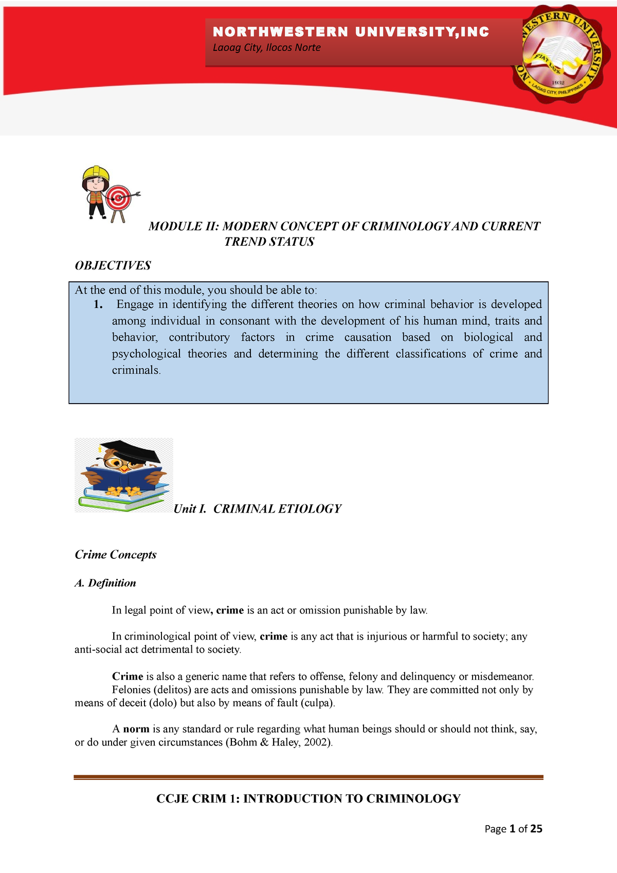 Module II-Intro To Crim - MODULE II: MODERN CONCEPT OF CRIMINOLOGY AND ...