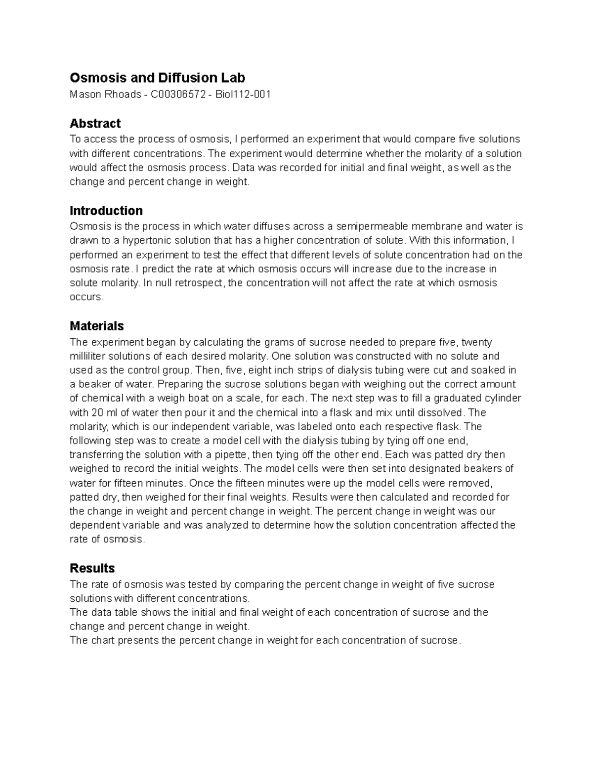 Osmosis and Diffusion Lab Report Draft Osmosis and Diffusion Lab