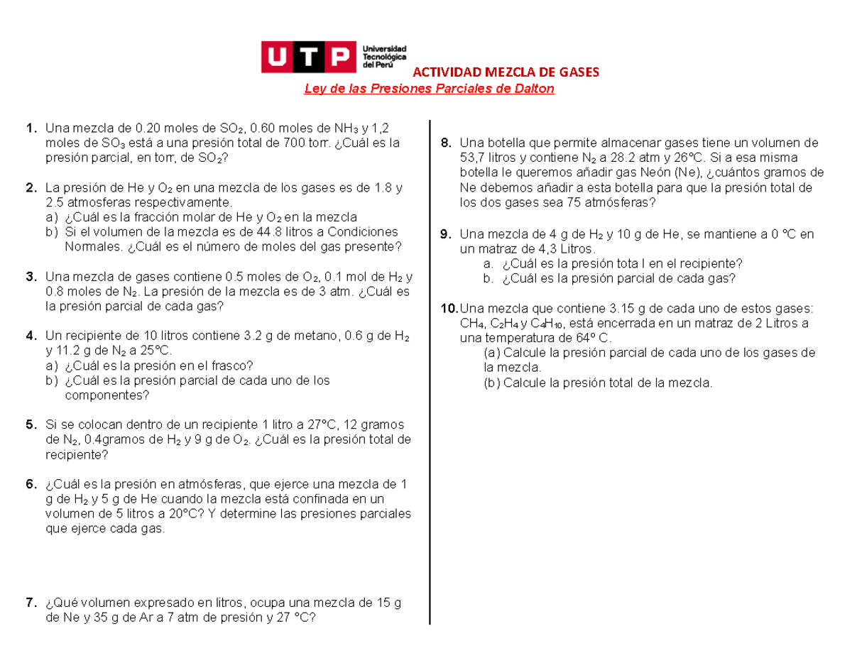 S10.s2 - Actividad Repaso Mezcla DE Gases - ACTIVIDAD MEZCLA DE GASES ...