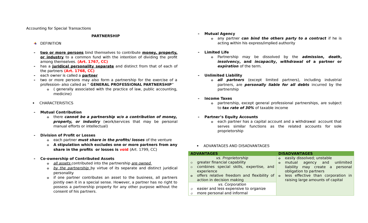 Accounting for Special Transactions Accounting for Partnership Basic ...