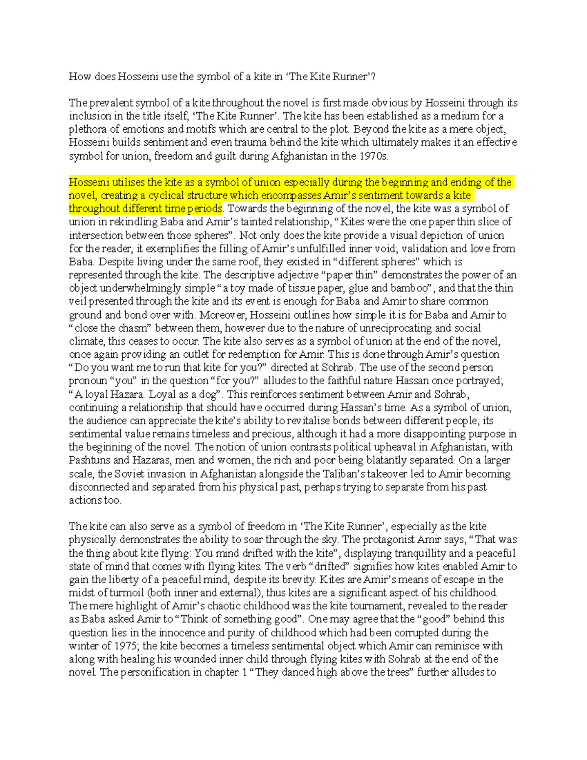 Kite Runner kite symbolism How does Hosseini use the symbol of a kite in ‘The Kite Runner
