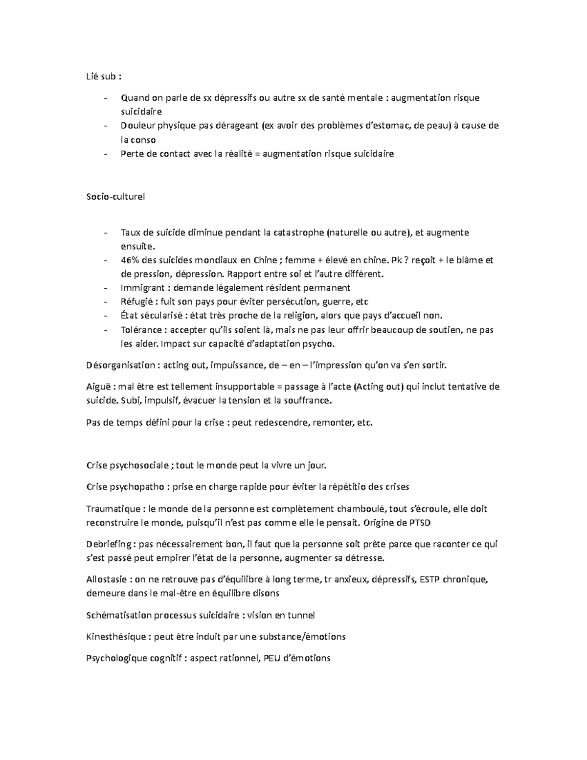 Notes 2e partie - Lié sub : - Quand on parle de sx dépressifs ou autre ...