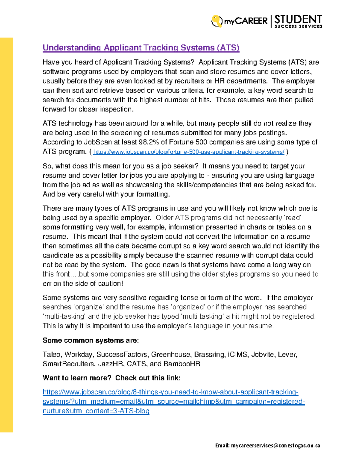 Understanding Applicant Tracking Systems GCM8000 Conestoga College