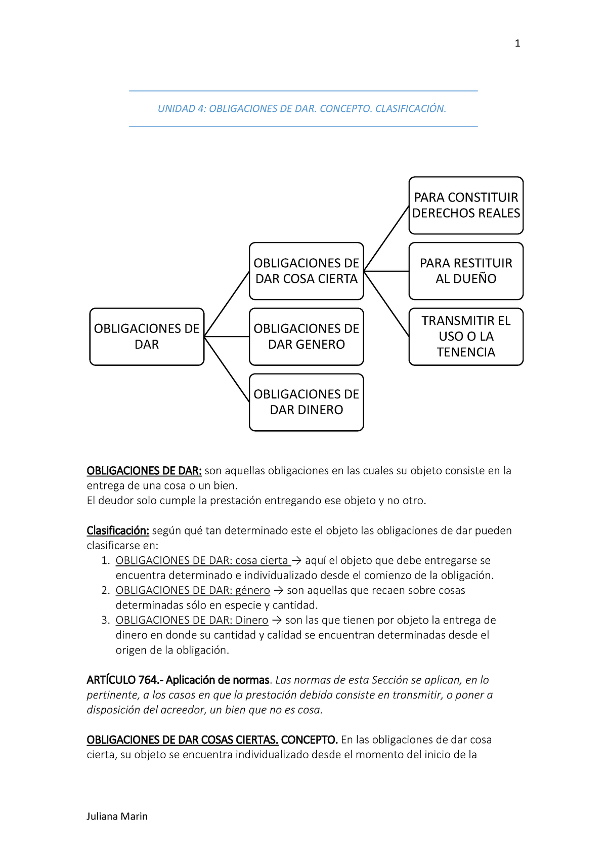 Obligaciones DE DAR - UNIDAD 4: OBLIGACIONES DE DAR. CONCEPTO.  CLASIFICACIÓN. OBLIGACIONES DE DAR: - Studocu