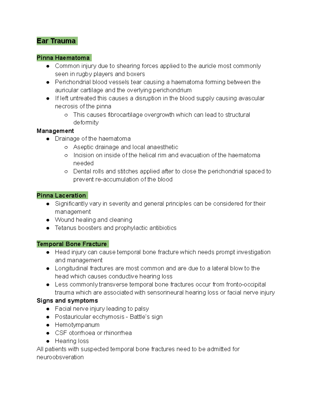 Ear Trauma Ear Trauma Pinna Haematoma Common injury due to shearing