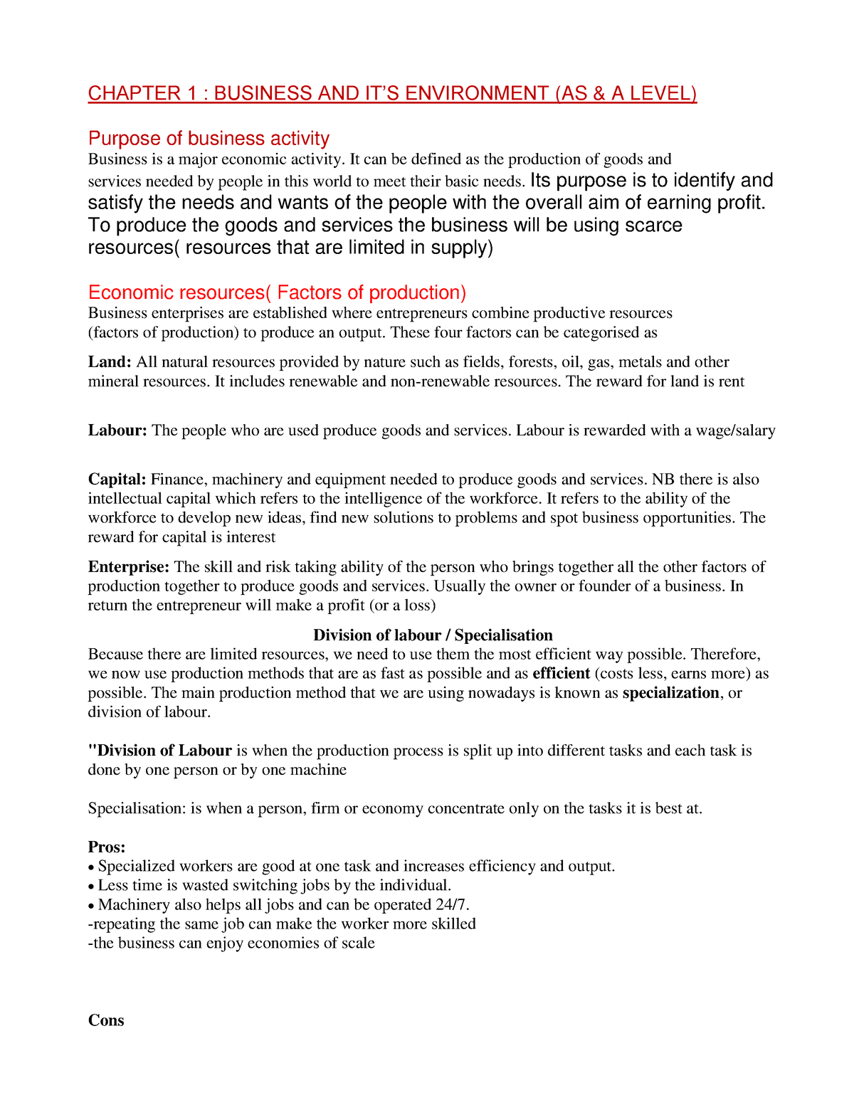 Chapter 1 Business AND ITS Environment AS AND A Level - CHAPTER 1 ...