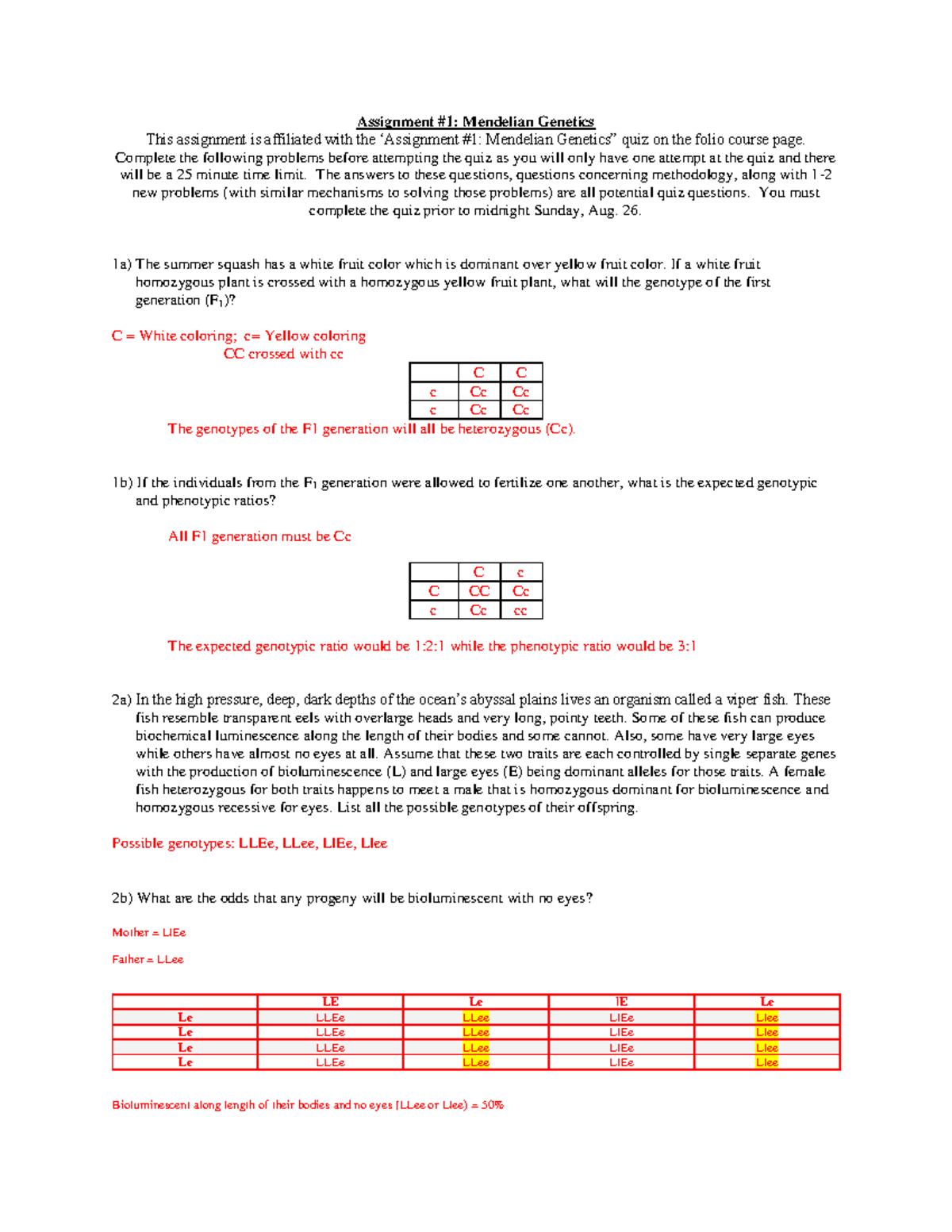 mendelian genetics assignment answer key