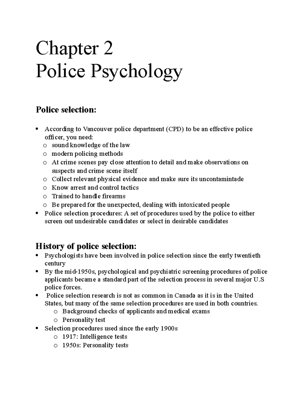 Textbook Notes Chapter 2 And 3 - Chapter 2 Police Psychology Police ...