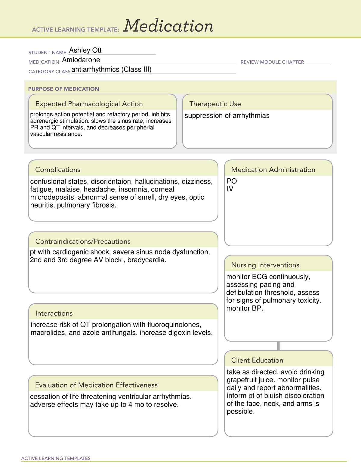 Amiodarone med card medication card ACTIVE LEARNING TEMPLATES