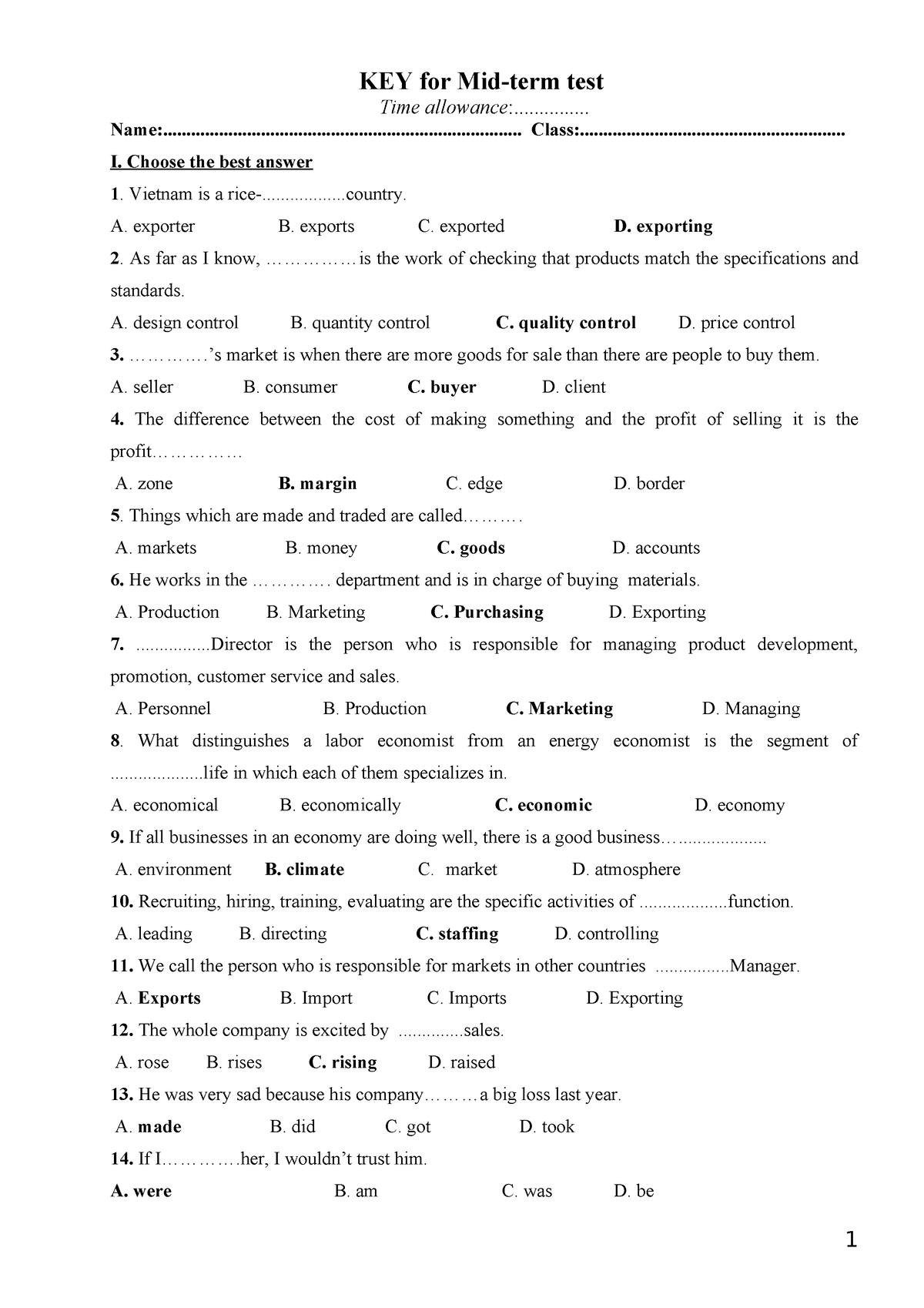 Dap-an-day compress - aaaa - KEY for Mid-term test Time allowance ...