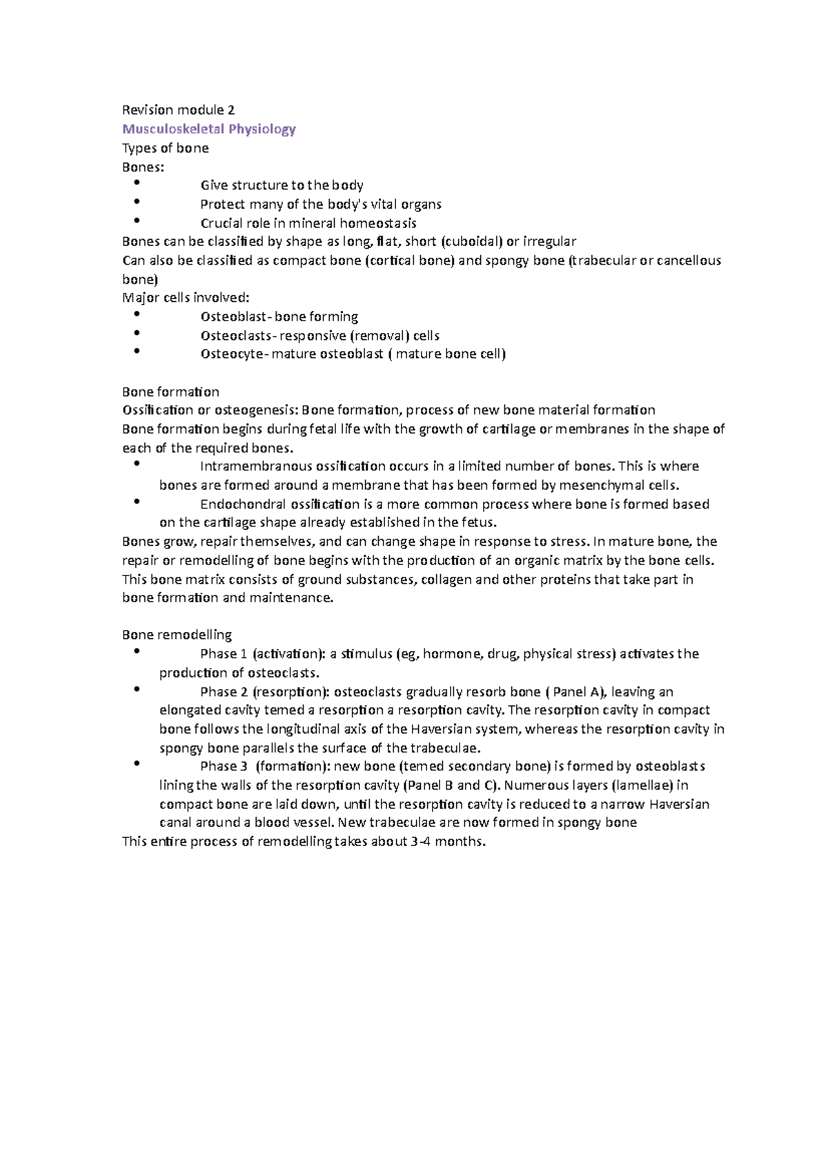 Revision module 2 - nursing - Revision module 2 Musculoskeletal ...