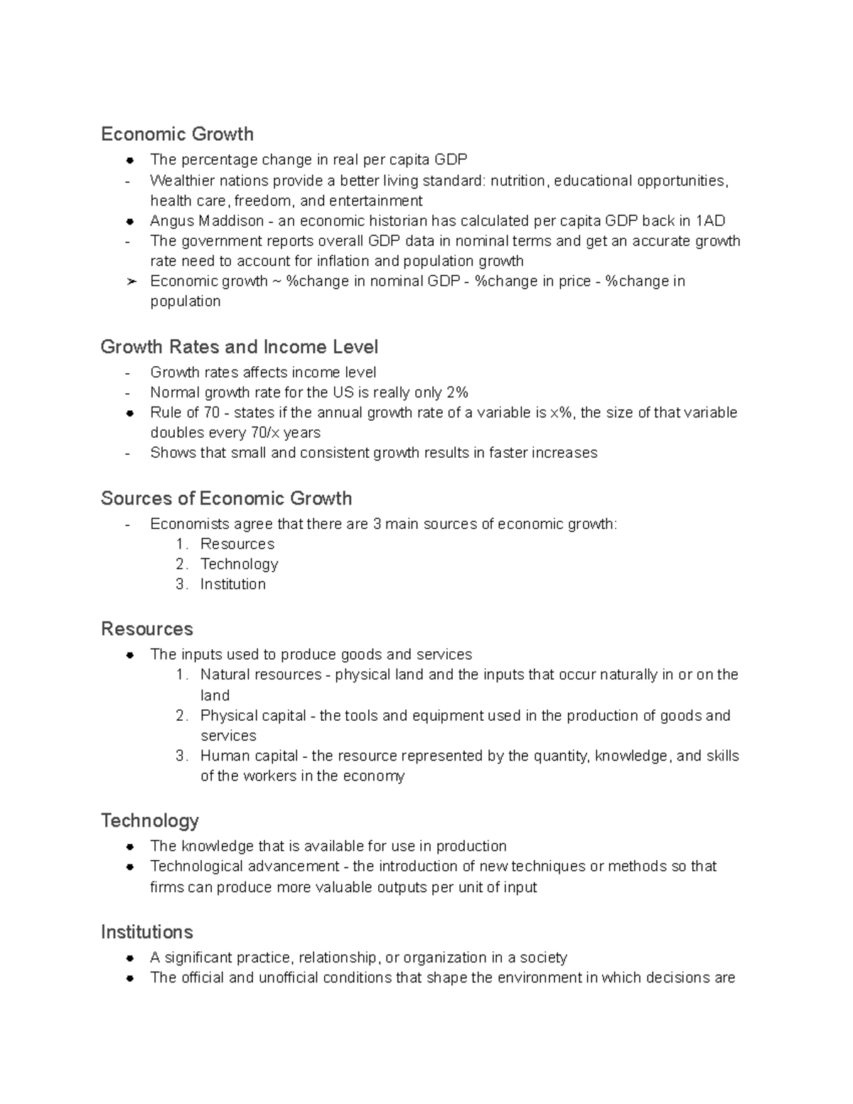 Chapter 10 - Economic Growth - Economic Growth The percentage change in ...