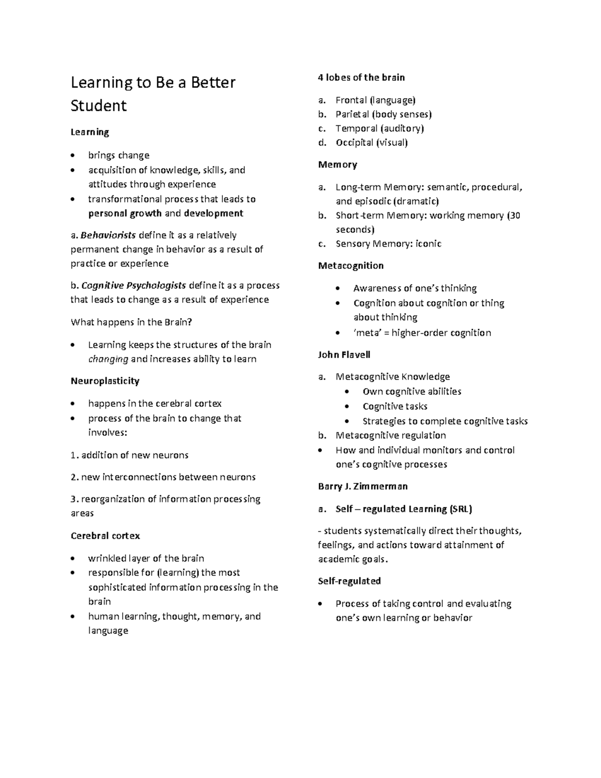 UTS 01 - understanding the self - Learning to Be a Better Student ...