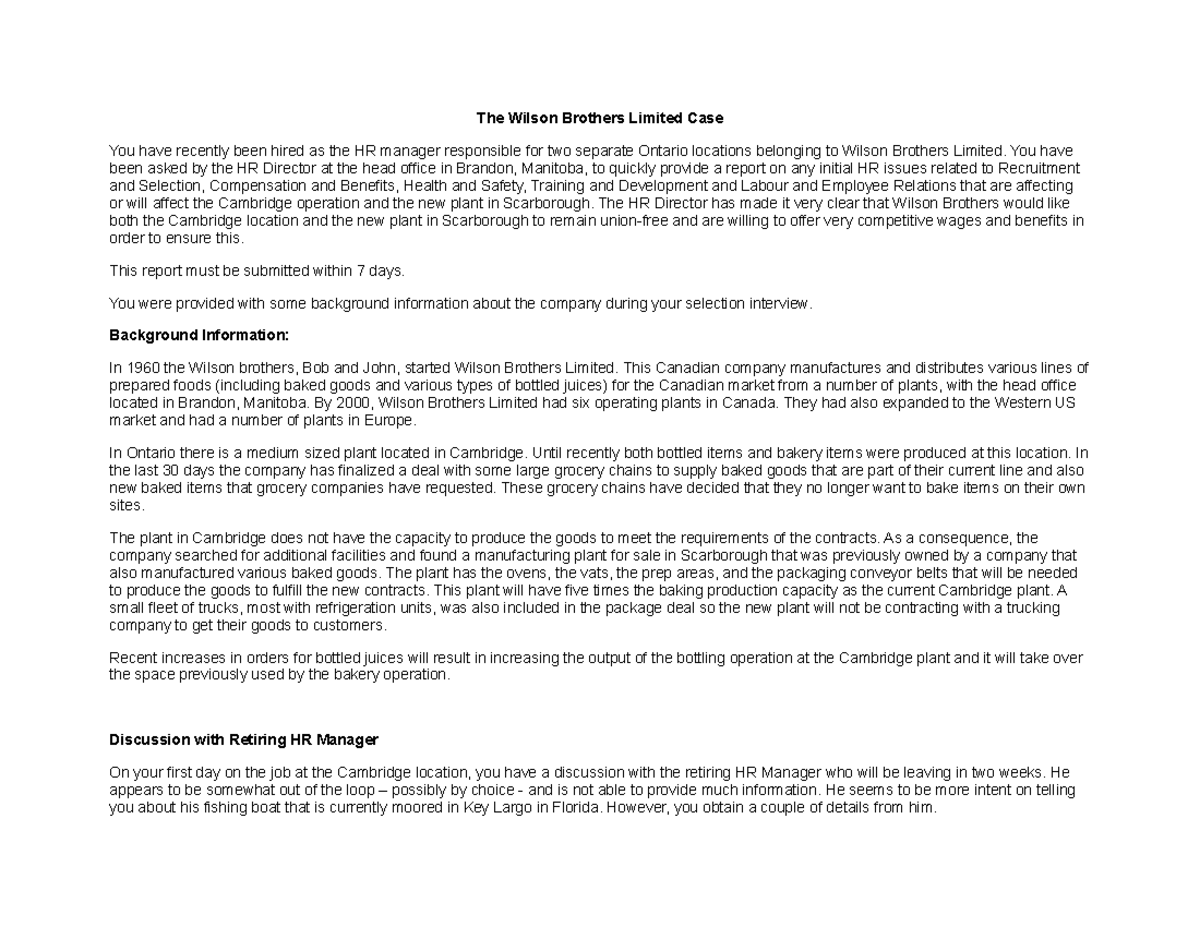 HRM1283 Spring 2023 Wilson Brothers Course Project The Wilson