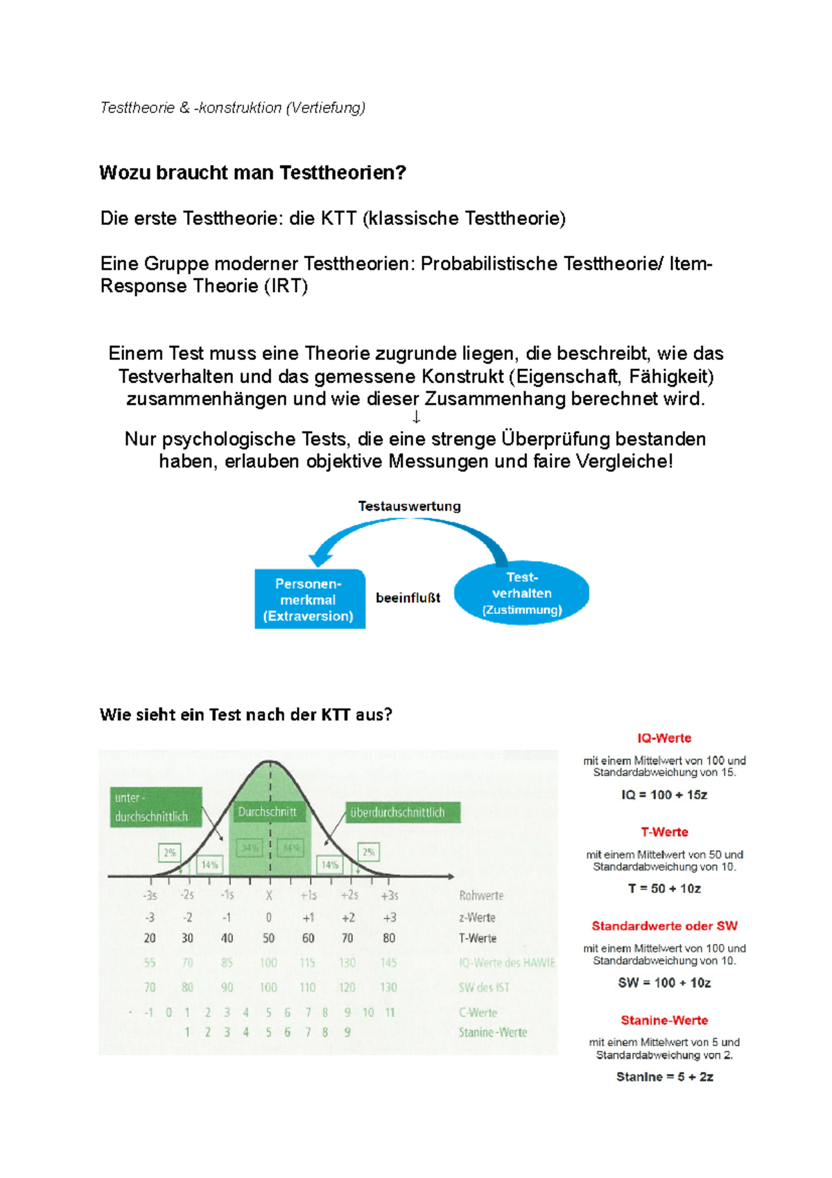 Testtheorie - 1 - Testtheorie & -konstruktion (Vertiefung) Wozu Braucht ...