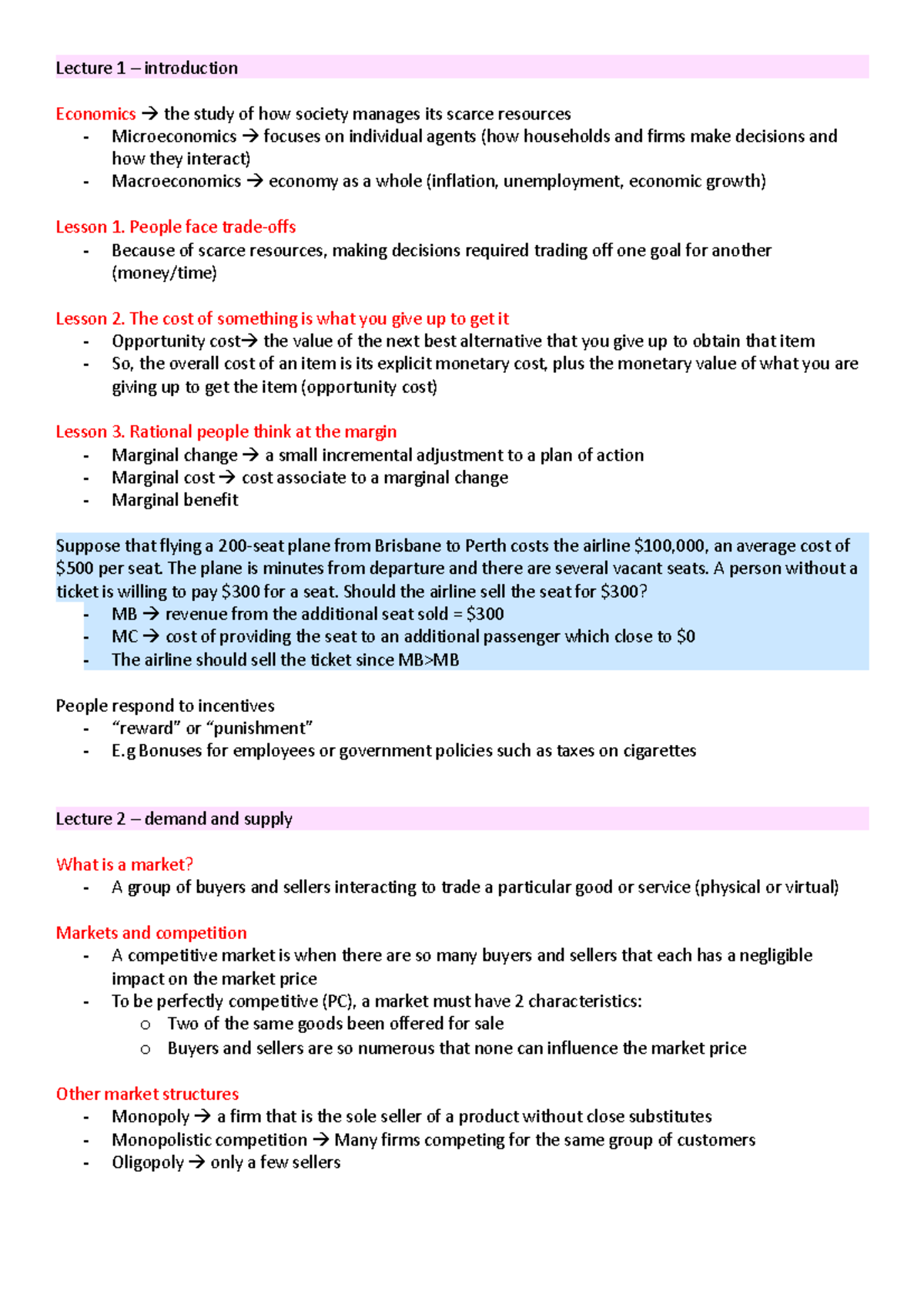 ECO Notes - Lecture 1 – introduction Economics the study of how society ...